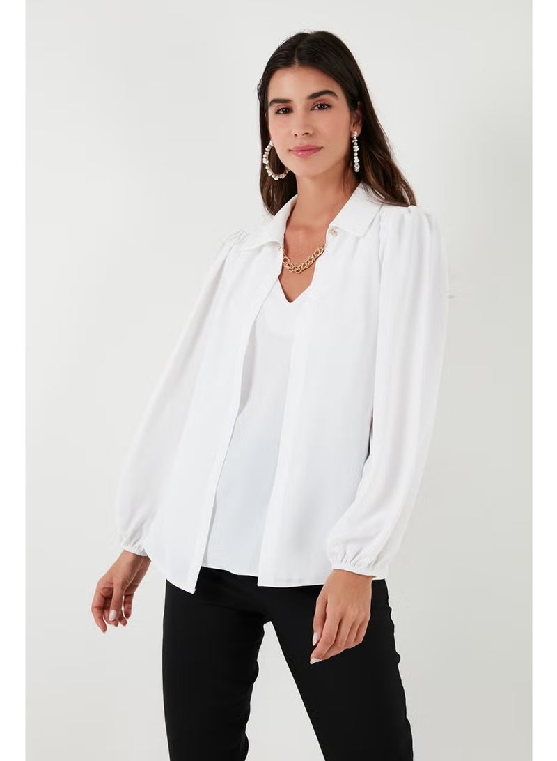 Lela Regular Fit V-Neck Balloon Sleeve Blouse Women's Blouse 611BZ0353 - Image 2